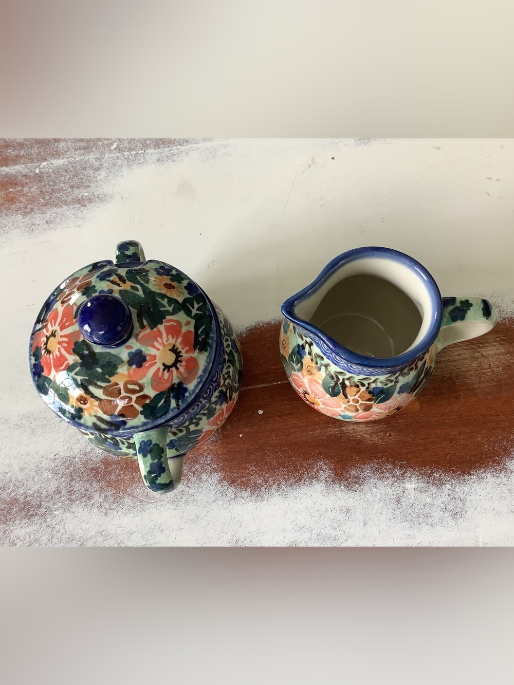 Polish Pottery UNIKAT Sugar And Creamer Floral - Picture 6 of 10